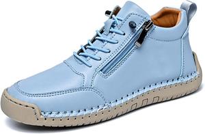 Женские винтажные кожаные ботильоны ручной работы, из искусственной кожи, ортопедические, удобные, водонепроницаемые, с просторным носком, повседневные, нескользящие, на плоской подошве, легкие и дышащие ботинки для ходьбы Generic, Blue