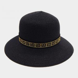 Соломенная шляпа от солнца с греческим узором FASHNZFAB, черный, золотой