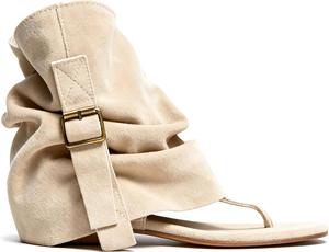 Женские сандалии-вьетнамки с открытым носком, плоские, с рюшами, ботильоны на щиколотке с пряжкой, шлепанцы-плоские сандалии MOBGAD, Beige