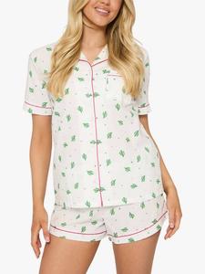 Пижамный комплект из мягкой рубашки и шорт с принтом кактус Loungeable, White