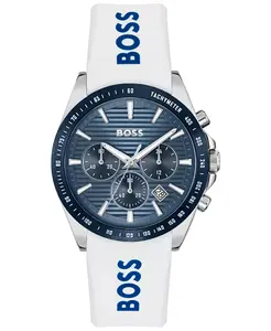 Мужские часы Strike Quartz Chronograph с белым силиконовым ремешком, 41 мм Hugo Boss