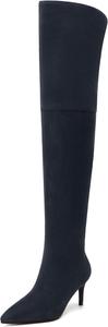 Женские ботфорты SKYSTERRY выше колена, с заостренным носком и высокими каблуками-стилетами, удобные, с широкой голенью и боковой молнией, для свадьбы, вечеринок, свиданий, длинные осенние ботинки, каблук 2,4 дюйма, Navy Blue
