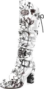 Женские сандалии Zamikoo, свободные ботильоны до колена с круглым носком, массивным каблуком, боковой молнией и металлической пряжкой, высокие повседневные сапоги на каблуке 3,5 дюйма, Floral Ink