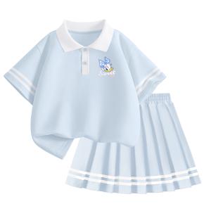 Детский комплект из двух частей: юбка, воротник-поло, средней длины Disney, di sweet duck k freshwater синий+solid color светлый aqua синий