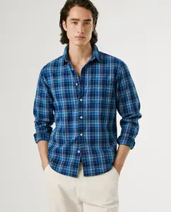 Мужская рубашка из поплина классического кроя с клетчатым принтом Pepe Jeans, синий