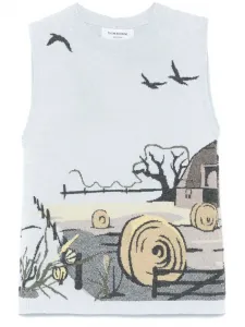 Кашемировый топ Seasonal Scenic вязки интарсия THOM BROWNE, синий