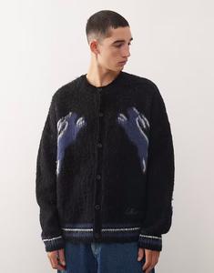 Винтажный свободный вязаный кардиган с круглым вырезом и принтом зайца, черный цвет Reclaimed Vintage