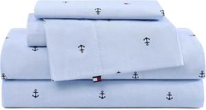Tommy Hilfiger Комплект постельного белья двуспальный, 200x200 см, с наволочками, из хлопкового перкаля, сертифицирован Oeko-Tex, цвет Anchor and Flag, светло-голубой