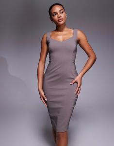 Платье миди Bodycon серо-коричневого цвета Vesper