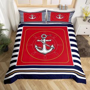 Erosebridal Винтажный комплект постельного белья Anchor с морским компасом в сине-красной гамме для детской комнаты, Red White Navy Blue