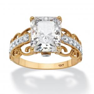 Кольцо-виток с кубическим цирконием изумрудной огранки 3,94 TCW из 10-каратного золота Palm Beach Jewelry, белый