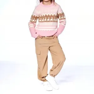 Детский жаккардовый свитер с ламой, розовый Deux Par Deux