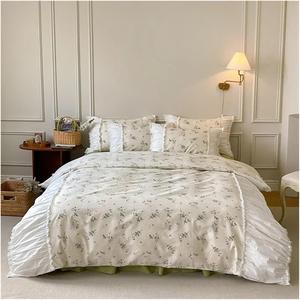 YUSIWOAL Комплект постельного белья французский винтажный с воланами и пэчворком из хлопка с цветочным принтом