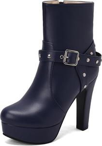 Женские ботильоны на толстом каблуке с круглым носком и молнией Renessmi, Blue 3