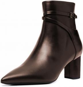 Женские закрытые ботильоны Miss Left с заостренным носком, ремешком через крест, средним массивным каблуком, боковой молнией, короткие осенние ботинки, модные, удобные, деловые туфли, размеры US 4-16, Brown