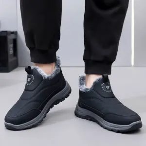 Зимние мужские ботинки Снежные ботинки с утепленной подкладкой Легкая обувь на зиму с мягкой подкладкой внутри, противоскользящей подошвой, повседневные спортивные ботинки для ходьбы и ежедневной носки Qacksv, черный