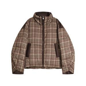 ELLE Пуховик Women's Coffee Plaid Stand Collar