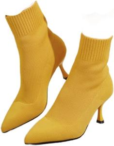 Женские Ботильоны Большого Размерa с Острым Носком и Высоким Каблуком - Верх из Эластичной Ткани, Удобная Резиновая Подошва, Повседневный Стиль SPKFHD, Yellow
