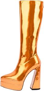 Женские ботильоны до середины икры с задней молнией, лазерной платформой, толстым каблуком, в панк-стиле, модные длинные ботиночки Generic, Orange