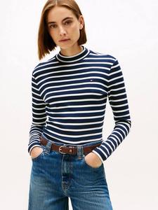 Облегающий топ с длинными рукавами и высоким воротником Tommy Hilfiger, Blue/White