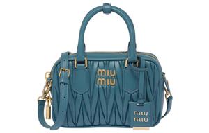 MIU MIU Кожаная дорожная сумка для боулинга через плечо маленький размер женская светло-голубая