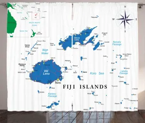 Штора Fiji Rustic от ABAKUHAUS, с рисунком и названием, для спальни, со сборками, петлями и крючками, 280 x 225 см, цвет: белый, кобальтово-синий, зеленый Abakuhaus