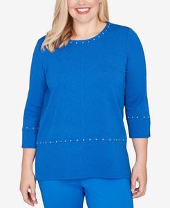 Женская трикотажная блузка Barcelona с однотонным цветочным жаккардовым узором Alfred Dunner, Cobalt Blue