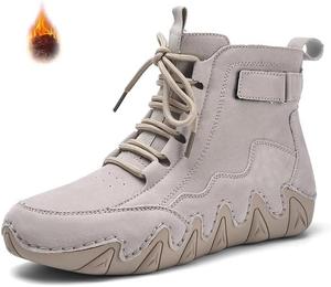 Женские замшевые ботильоны ручной работы с шнуровкой, модные, с круглым носком, боковой молнией, без застежки, водонепроницаемые, для прогулок на открытом воздухе, походов и вождения по тропам FAGLKAK, Apricot-[Plush]