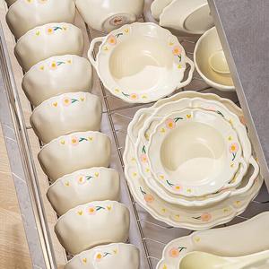 KANGMO Набор мисок и тарелок, Fudao Baisha 6-Person [Soup Bowl Gift Box], 26 предметов, кремовый, керамическая посуда, рельефный рисунок