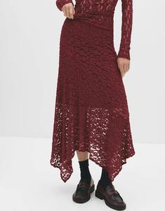 Юбка миди Pull&Bear асимметричного кружева бордового цвета