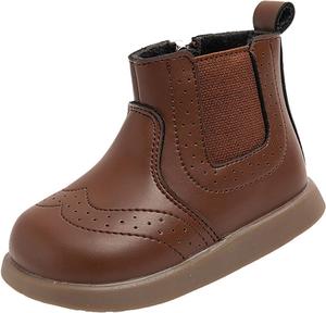 Мальчики Девочки Меховые Короткие Ботинки Теплые Плюшевые Кожаные Ботильоны На Молнии Для Холодной Погоды Нескользящие Удобные Термальные Снегоходные Ботинки Generic, Brown