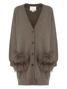 Шерстяной кардиган с меховой отделкой Vanisè, коричневый