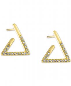 Серьги-гвоздики в форме треугольника с паве из стерлингового серебра с покрытием из 18-каратного золота Macy's, Gold