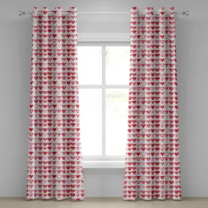 Штора на люверсах ABAKUHAUS ко Дню святого Валентина, коллекция Сердца, символы любви, нарисованные вручную в стиле романтического искусства, декоративные двухпанельные шторы, 280 см x 175 см, ярко-розовый с белым Abakuhaus