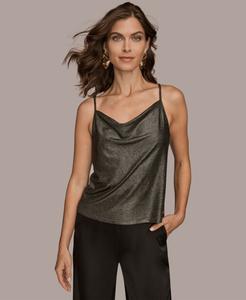 Миниатюрная металлизированная майка с воротником-хомутом Donna Karan New York, Black/gold