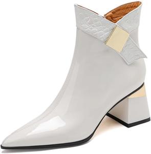 Женские ботильоны TinaCus с острым носком из натуральной кожи с ручной отделкой, средней толщины каблук, молния сбоку, White