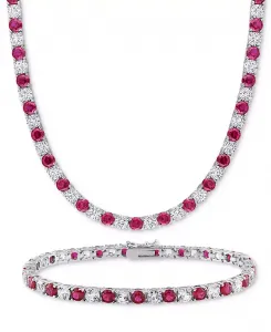 Набор из двух ожерелья-воротника с выращенными в лаборатории синими сапфирами (23-3/4 карата, tw) и выращенными в лаборатории белыми сапфирами (23-3/8 карата, tw) из стерлингового серебра (также с выращенными в лаборатории рубинами) Macy'S, ruby