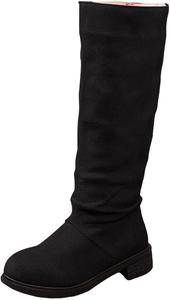 Женские замшевые ботинки до колена с широкой голенью, платформой, массивным каблуком, плоской подошвой, высокие ботильоны, модная осенне-зимняя обувь, с круглым носком, нескользящие, нарядные Baxtayel, черный