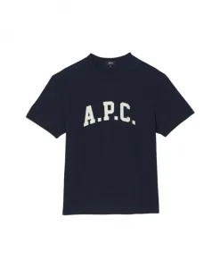 Синий хлопковый футболка с логотипом и круглым вырезом A.P.C., синий