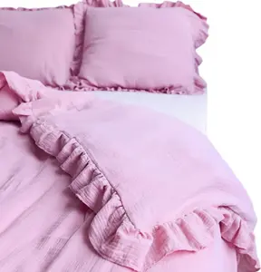 Комплект постельного белья из муслина с оборками: пододеяльник 180x200 см + 2 наволочки 70x80 см, цвет бохо-розовый EDANTI