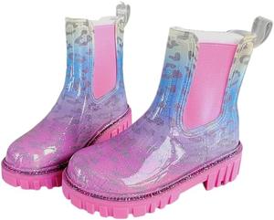 Короткие резиновые сапоги для женщин на шнуровке, милые непромокаемые нескользящие челси Generic, Pink Blue