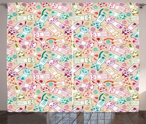 Штора ABAKUHAUS Cat Lover в деревенском стиле, дизайн Fury and Knits, универсальная ленточная штора для гостиной с петлями и крючками, 280 x 225 см, цвет шампанского, разноцветный Abakuhaus