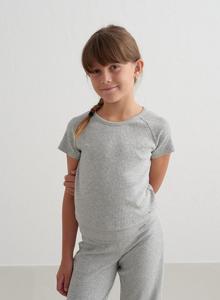 AIM'N Рубашка для йоги с короткими рукавами для девочек, лёгкая, серая, меланжевая, в рубчик