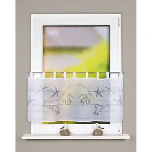 Основы дома Шторка на оконное стекло FISCIO с петлями, 1 шт., кафе с петлями, цифровая печать Home Basics, синий