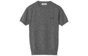 Футболка MIU MIU из кашемира с интарсией логотипа, цвет папоротниковый зеленый