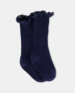 Высокий носок с кружевом для маленькой девочки Cotton Juice, темно-синий