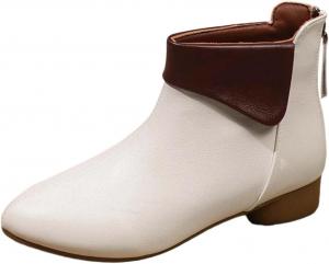 Женские ботильоны с классическим массивным низким каблуком, стильные формальные западные короткие ботинки с острым носком и задней молнией Generic, White