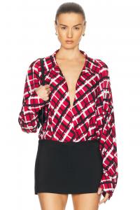 Супербольшая боди-рубашка в стиле бойфренд Norma Kamali, Red Bias Plaid