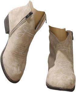 Женские ботильоны с низким каблуком 2025 года, с низким массивным каблуком, повседневные короткие ботинки, модные с боковой молнией, нарядные ботильоны, винтажные ретро, удобные осенние ботинки, обувь для прогулок JYSwoshoe, Khaki #1