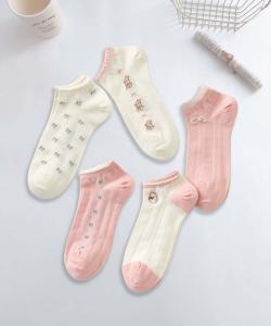 Девичьи носки до щиколотки из хлопковой смеси с вышивкой, комплект из 5 пар